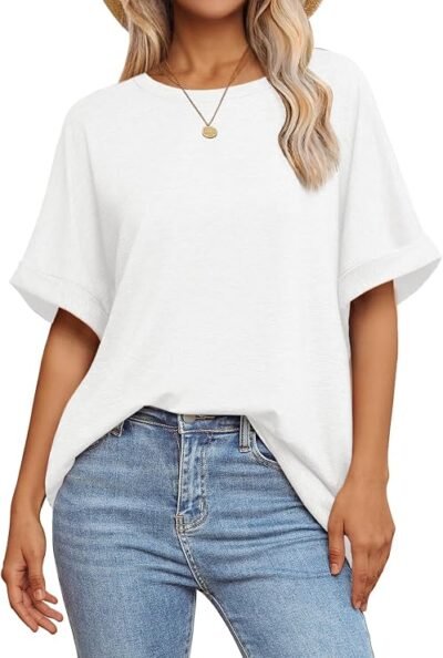 ATHMILE Womens Oversized T Shirts Loose Fit Crewneck Short Sleeve Summer Casual Blouse 2024 Y2K Tee Tops