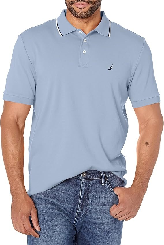 Nautica mens Classic Fit Short Sleeve Solid Tipped Collar Soft Polo Shirt Polo Shirt